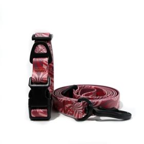 Trendy Printed PVC Dog Leash & Collar Set | Waterproof Heavy Duty Pet Lead (Pattern: Red Leaf Print, size: S)