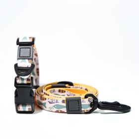 Trendy Printed PVC Dog Leash & Collar Set, Waterproof Durable Pet Lead with Unique Pattern, Adjustable for Small Medium Large Dogs (Pattern: Beige Fish Print, size: S)