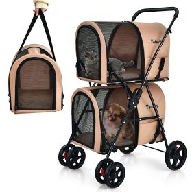 4-in-1 Double Pet Stroller with Detachable Carrier and Travel Carriage (Color: Beige)